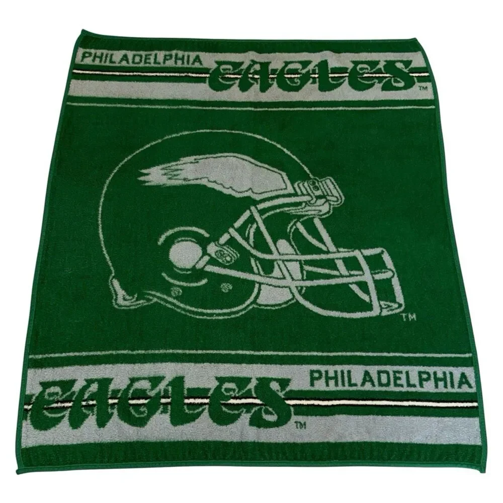Vintage 70s 80s Philadelphia Eagles Kelly Green Fleece Blanket NFL Throw 58x49